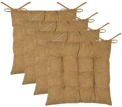 Stof Textile stoelkussen Dandy - 4x - camel - 38 x 38 x 5 cm - touwtjes sluiting - zitkussens - binnen/buiten