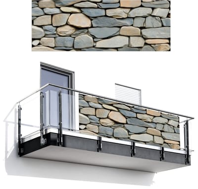 Balkonscherm 300x110 cm - Balkonposter Stenen - Rustiek - Grijs - Balkon scherm decoratie - Balkonschermen - Balkondoek zonnescherm