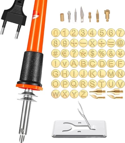 Houtbrandgereedschap Set - Graveerset - Creatief Hobbyen - Met Alfabet Stempels - 65 Delig - Zwart