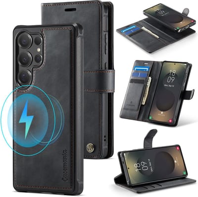 Casemania Hoesje Geschikt voor Samsung Galaxy S26 Ultra - Charcoal Gray - Kunstleer 2 in 1 Afneembare Bookcase - Geschikt voor MagSafe - Magnetische Telefoonhoesje met Pasjeshouder en Standaardfunctie