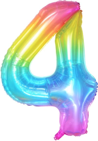 DW4Trading Regenboog Cijfer Ballon 4 - Feestversiering - Decoratie - Helium Ballon - 100 cm