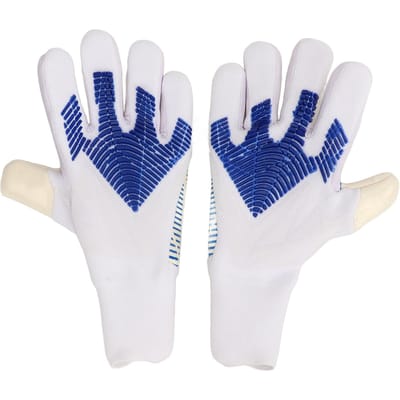Eén paar voetbaldoelmanhandschoenen met sterke handpalmgrip, vingerbescherming, antislip latex en nylon, ademend, voetbal Size 8