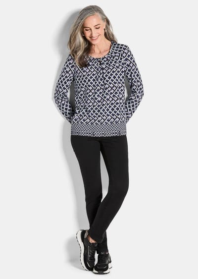 Jersey shirt met grafische print - paars / gedess. - Gr. 40 van Goldner Fashion
