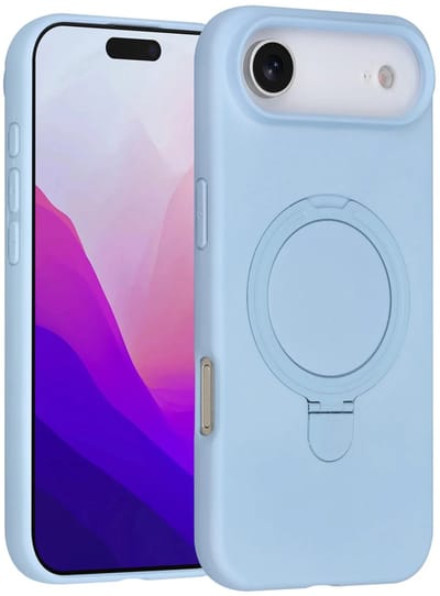 Backcover Hoesje Geschikt voor: iPhone Air Volledig Dekkende Schokbestendige Siliconen Backcover met Ringstandaard – 360° Bescherming - Baby Blue