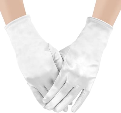 Elegante Korte Satijnen Handschoenen voor Dames in Wit - Perfect voor Bruiloften, Feesten en Theatrale Evenementen