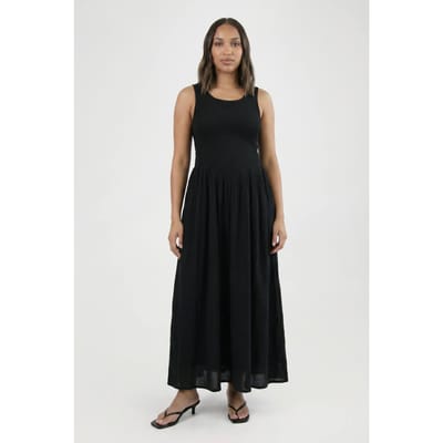 boohoo Dames Zwangerschaps Cheesecloth Gesmokkte Skater Maxi Jurk | Zwart | Maat: 36