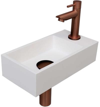 INK - Fonteinpack Polystone Rechts incl. Fonteinkraan - Design Sifon - Design Plug en Montageset - 360x180x90 Mm - Mat Wit/mat Rose Goud