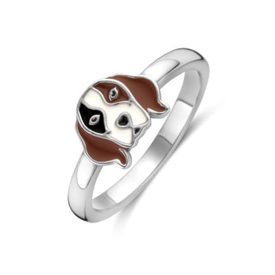 Zilveren gerhodineerde ring emaille hond - 1341449