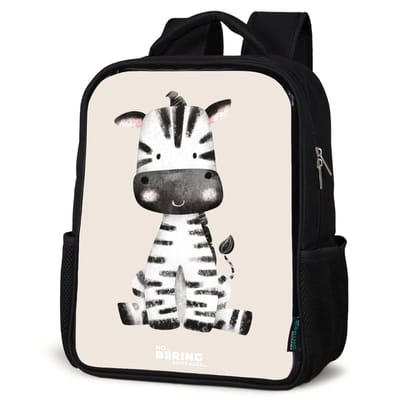 NoBoringSuitcases.com® - Rugzak zwart - Schooltas jongen & meisje - Zebra portrettekening met beige achtergrond - Rugtas voor school - Boekentas kind - Schoolrugzak - Kinderrugzak