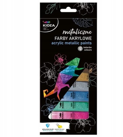Kidea Metallic Acrylverfset - 12 kleuren, tube van 12 ml