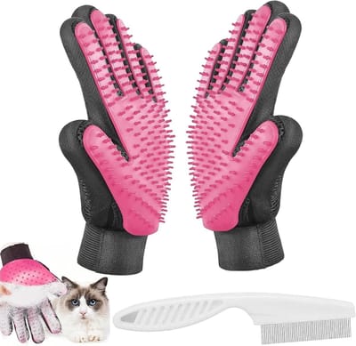 Set van 2 Verzorgingshandschoenen voor Katten en Honden met Borstel - Vachtverzorging, Haarverwijdering en Massagehandschoenen voor Huisdieren