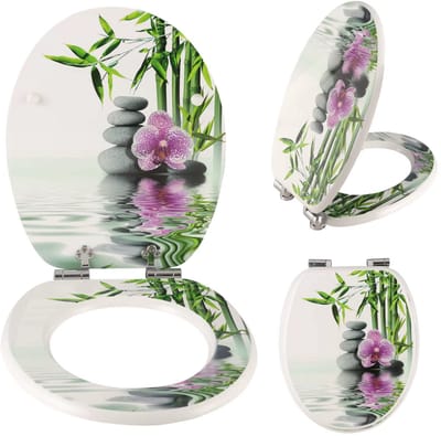 RosaBloom WC bril - Toiletbril - Toiletdeksel - WC bril Softclose - Vervangingsdeksel - Antibacterieel - Universeel - Stones Flowers