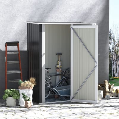 MODFU - Metalen Opbergschuur - Weerbestendig, Met Grote Deur - Voor Tuin - Staal - Donkergrijs - 142 X 84 X 189 Cm