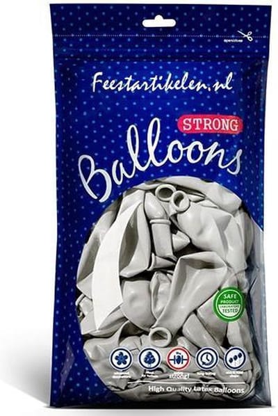 Metallic ballonnen 1e klas zilverkleurig 100 stuks