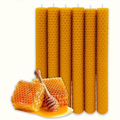6 Stuks Bijenwas Dinerkaarsen 20 cm - Rookarme Decoratieve Taper Kaarsen