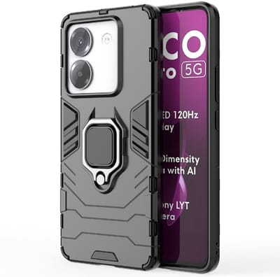 Coverup Hoesje - Geschikt voor Xiaomi Poco M7 Pro 5G Hoesje - Coverup Armor Ring Kickstand Back Cover - Zwart