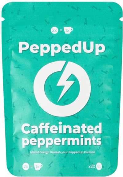 PeppedUp! Jouw energieboost in een MUNTJE! - Energiemuntjes - Cafeïnepepermuntjes - 5-Pack (100 muntjes!!) - Pepermunt met cafeïne - Muntjes - Munt - Verfrissend - Caffeine - Cafeïne - Energy mint gum - Energie - Focus - Cafeïne munt gum - muntje