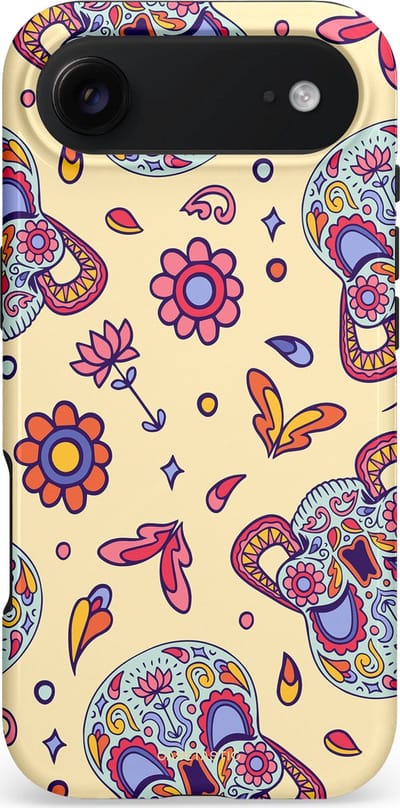 Casetastic hoesje geschikt voor Apple iPhone Air - MagSafe - Dubbellaagse bescherming - Dia de los Muertos Doodshoofd Bloemen - Fashion Case - Lila Crème Roze
