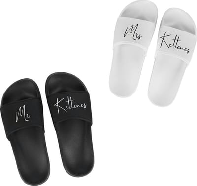 Gepersonaliseerd cadeau voor hem en haar - Slippers Dames en Heren - Koppel goals slippers - Persoonlijke slippers met achternaam - Slippers voor hem en haar - Wit/Zwart - 35/36 t/m 45/46 - Graag de maten doorgeven via de mail