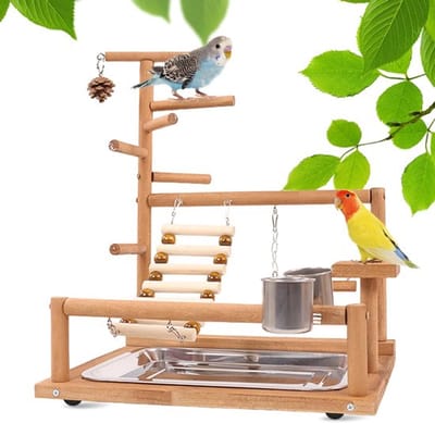 Vogel Speelgoed, Parkiet Speelgoed, Speelplaats met Voederbak Speelgoed Ladder Klim Schommel en Bak Vogel Schommel Zitplaats voor Parkieten Cockatiels, 37 x 26 x 44 cm