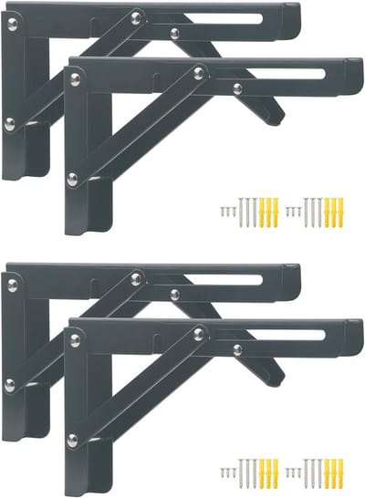 4 Stuks Opvouwbare Wandplank Beugels - Heavy Duty Roestvrij Staal Ondersteuning voor Ruimtebesparende DIY Projecten