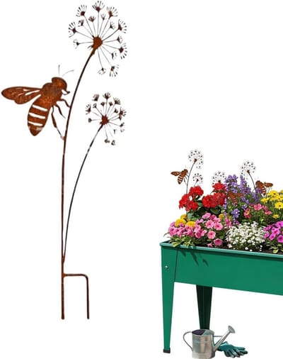 Decoratieve Tuinpalen - Metalen Kunst - Tuin Verfraaien - Rustiek Bee Ontwerp - 35 cm - Beige