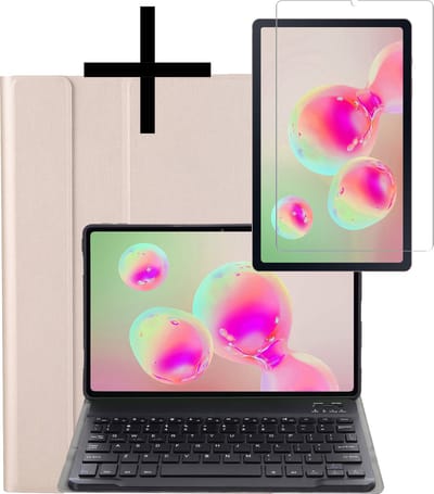 Hoes - Geschikt voor Samsung Galaxy Tab S6 Lite - Met Screenprotector - Keyboard Book Cover - Toetsenbord Case - Hoesje - Goud