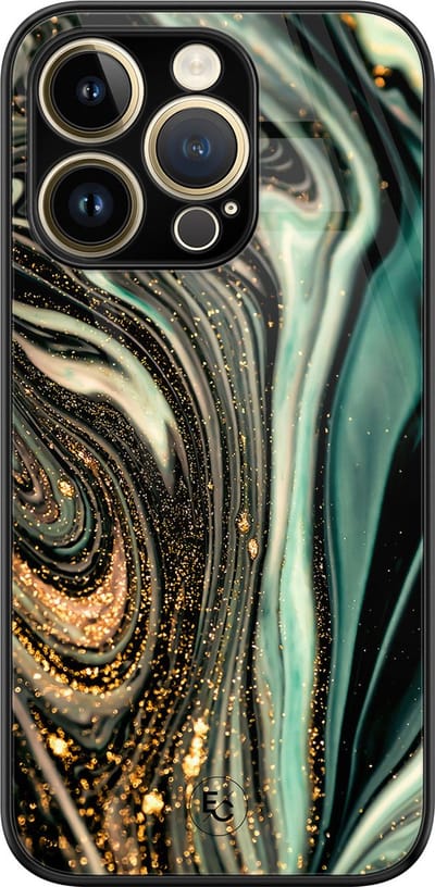 Hoesje geschikt voor iPhone 14 Pro - Marble khaki - Luxe Hard Case - Marmer - Groen - Mooie Telefoonhoesjes