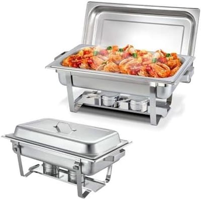 Chafing Dish Set - Buffet Warmer - Feest Eten Warm Houden - Roestvrij Staal - 9 Liter - Silver