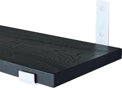 GoudmetHout® Wandplank Industrieel - 180 x 25 cm Muurplank - Zwart Eiken Hout - Decoratie Wandrek & Boekenrek - Hangplank Keuken - Wall Shelf + 2 Mat Witte Plankdragers van Staal