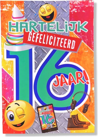 Hoera 16 Jaar! Luxe verjaardagskaart - 12x17cm - Gevouwen Wenskaart inclusief envelop - Leeftijdkaart