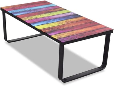 Moderne Salontafel met Unieke Regenboogprint Glazen Top - Rechthoekig