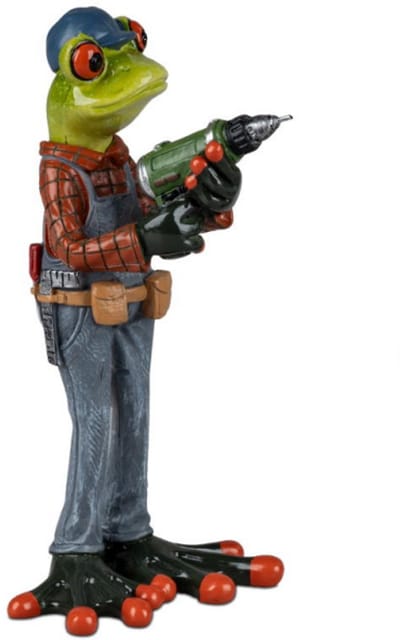 kikker beeld timmerman klusser 16 cm hoog - polyresin - groen blauw