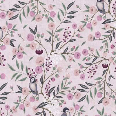 Kinderbehang Profhome 771361-GU vliesbehang glad met vogel patroon mat roze zuurstokroze groen grijs 5,33 m2
