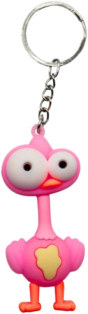 Sleutelhanger Flamingo – Grote Ogen Dier - Big Eyes - Funny Cartoon Animal – Jungle & Wilde Dieren - Dierentuin – Sleutelbos, Tashanger, Accessoire