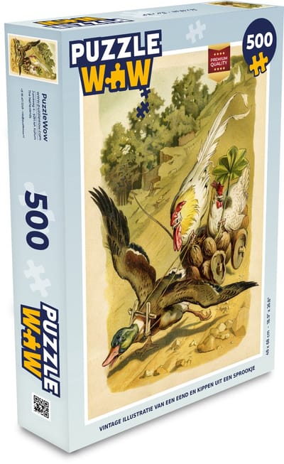 Puzzel Vintage illustratie van een eend en kippen - Legpuzzel - Puzzel 500 stukjes