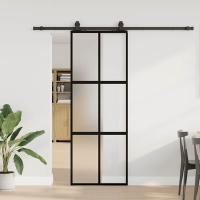 vidaXL - Schuifdeur - met - beslagset - 76x205 - cm - gehard - glas - zwart