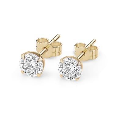 14kt - Geelgouden Oorstuds met VVS Moissanite Steen 4 mm - 0,8 mm Staaf Dikte - 14 Karaat Gouden Oorbellen voor Dames - Solitaire Oorstekers - Echt Goud (585) - Inclusief Echtheidscertificaat