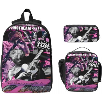 3 Stuks MGK Lost Americana Tour 2025-2026 Rugzak Set voor Kinderen Pennen Etuis Boekentas Sets met Lunchbox Voor School Studenten Dagrugzak gray