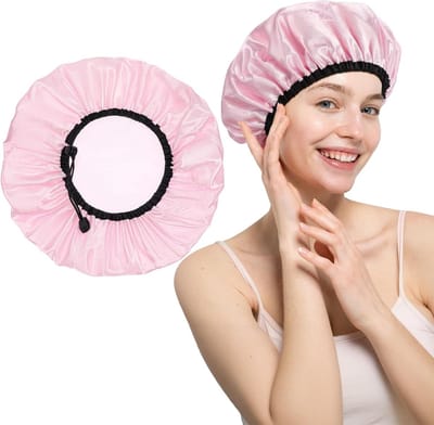 Waterdichte Zijde Hoed voor Slaap, Herbruikbare Slaapkap met Elastische Band, Ideaal voor Lang Haar, Dikke Krullen en Vlechten, (Roze)