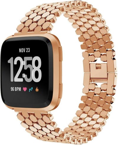 Stalen Smartwatch bandje - Geschikt voor Fitbit Versa / Versa 2 stalen vis band - rosé goud - Strap-it Horlogeband / Polsband / Armband