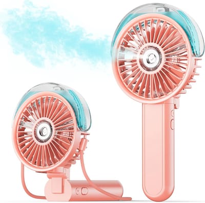 Draagbare vernevelingsventilator - 180° opvouwbare handventilator met vernevelingsfunctie, 3 windsnelheden, 30 ml waterreservoir, USB-oplaadfunctie, geschikt voor reizen, buitenactiviteiten, make-up, kamperen, thuis en op kantoor.