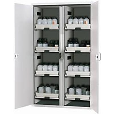 zuren- en logenkast asecos SL-CLASSIC, scharnierende deuren, front in lichtgrijs, B 1197 x D 603 x H 1965 mm