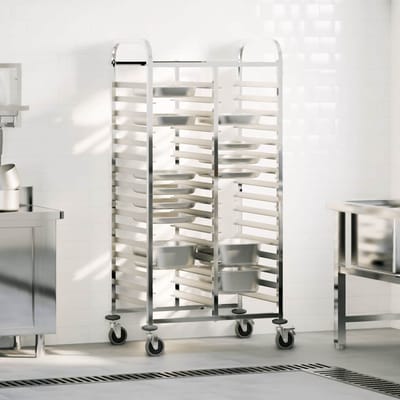 vidaXL - Dienbladenwagen - met - 32 - GN-bakken - 75x55x162,5 - cm - roestvrij - staal