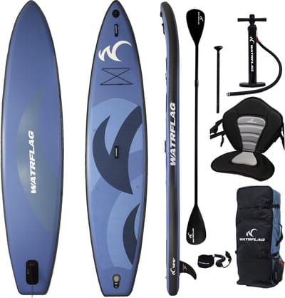 Watrflag Arrow Premium kwaliteit opblaasbaar SUP Board 12'6, 380 x 81 x 15 cm, Complete SET bestaande uit luxe rugzak, 3-delige peddel, dubbel air pomp, leash, reparatiesetje + EXTRA Kayak Set 380