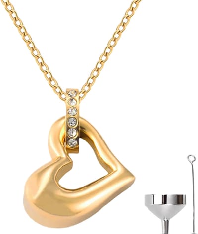 Luxe Ashanger - met Ketting (55 cm) - Voor As, Haren of Parfum - Assieraad - As Ketting - Gedenksieraad - Urn - As Hanger - Incl. As vuller en Opbergzakje - Gold Open Heart