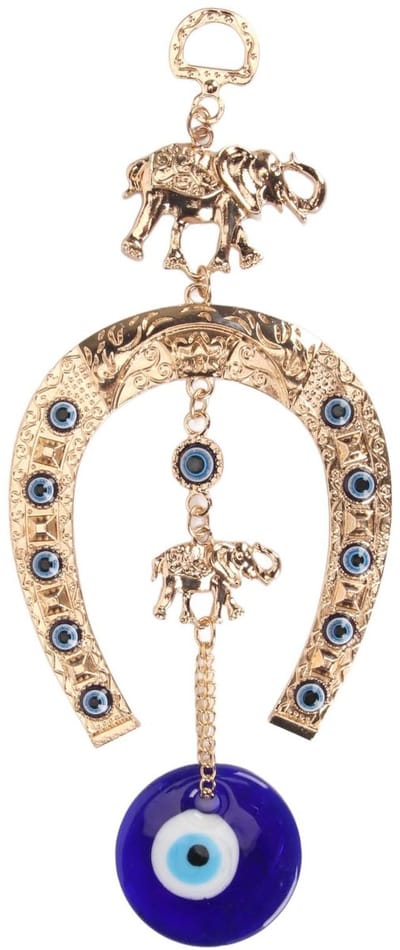 Dailygoods - Turks Blauw Boze Oog Hangend Ornament - Geluk Muur Decoratie - Authentiek Turks - Olifant en Hoefijzer - Symbolisch Wanddecoratie - Voor...