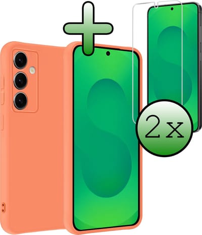 Hoesje Met 2x Screenprotector - Geschikt voor Samsung Galaxy S25 - Sterk & Shockproof - Back Cover - Siliconen Case - Telefoon Hoes - Perzik