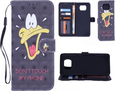 LuxeBass Boekhoesje met print geschikt voor Nokia 1.4 - Don't Touch My Phone Duck 3D gsm hoesje - telefoonhoes - telefoonhoesjes