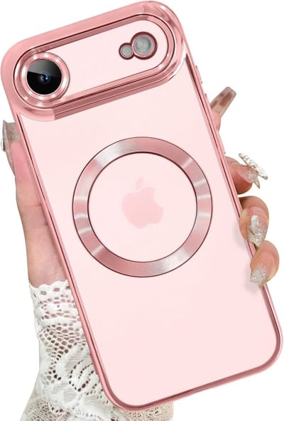 Magsafe Hoesje Geschikt voor iPhone Air hoesje Transparant / Rose Goud - Lens beschermer – backcover